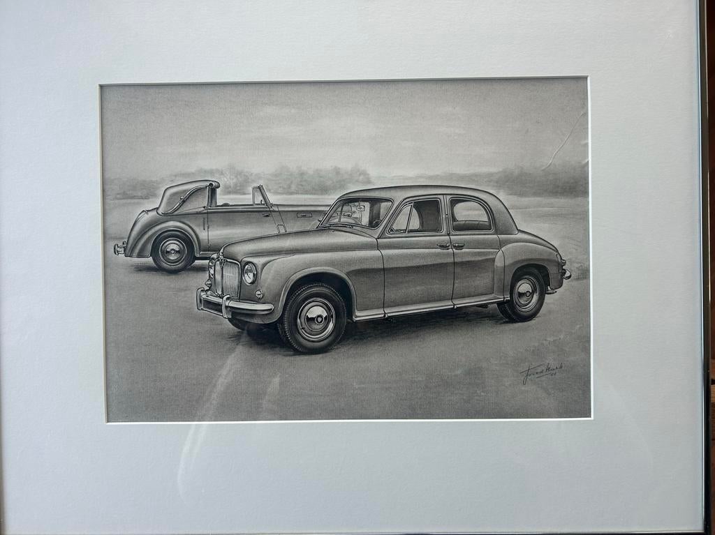 Tekening van een auto, gesigneerd, Antiek en Kunst, Ophalen of Verzenden