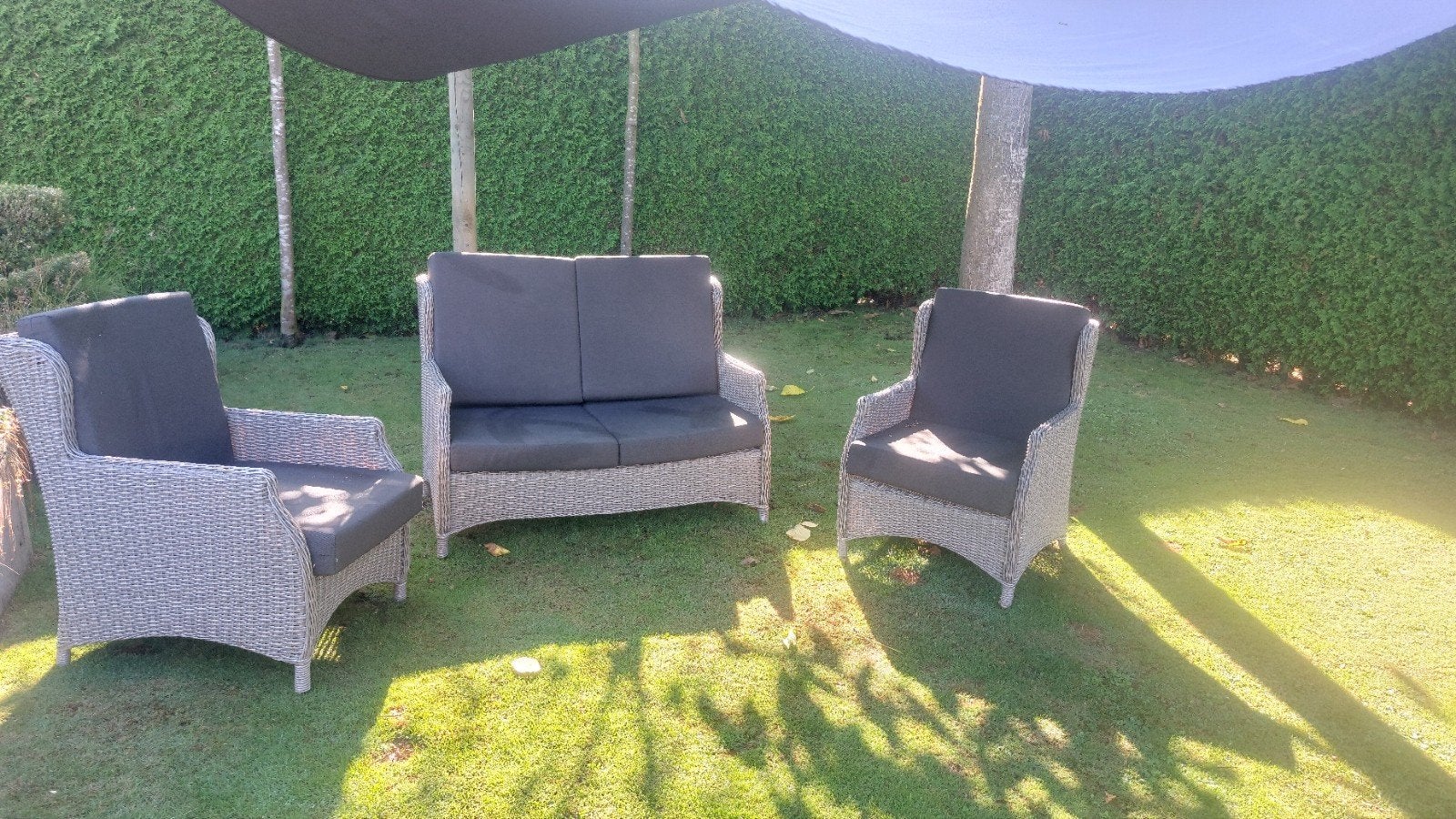 Rieten tuinmeubelset met kussens, Tuin en Terras, 4 zitplaatsen, Gebruikt, Rotan, Ophalen of Verzenden
