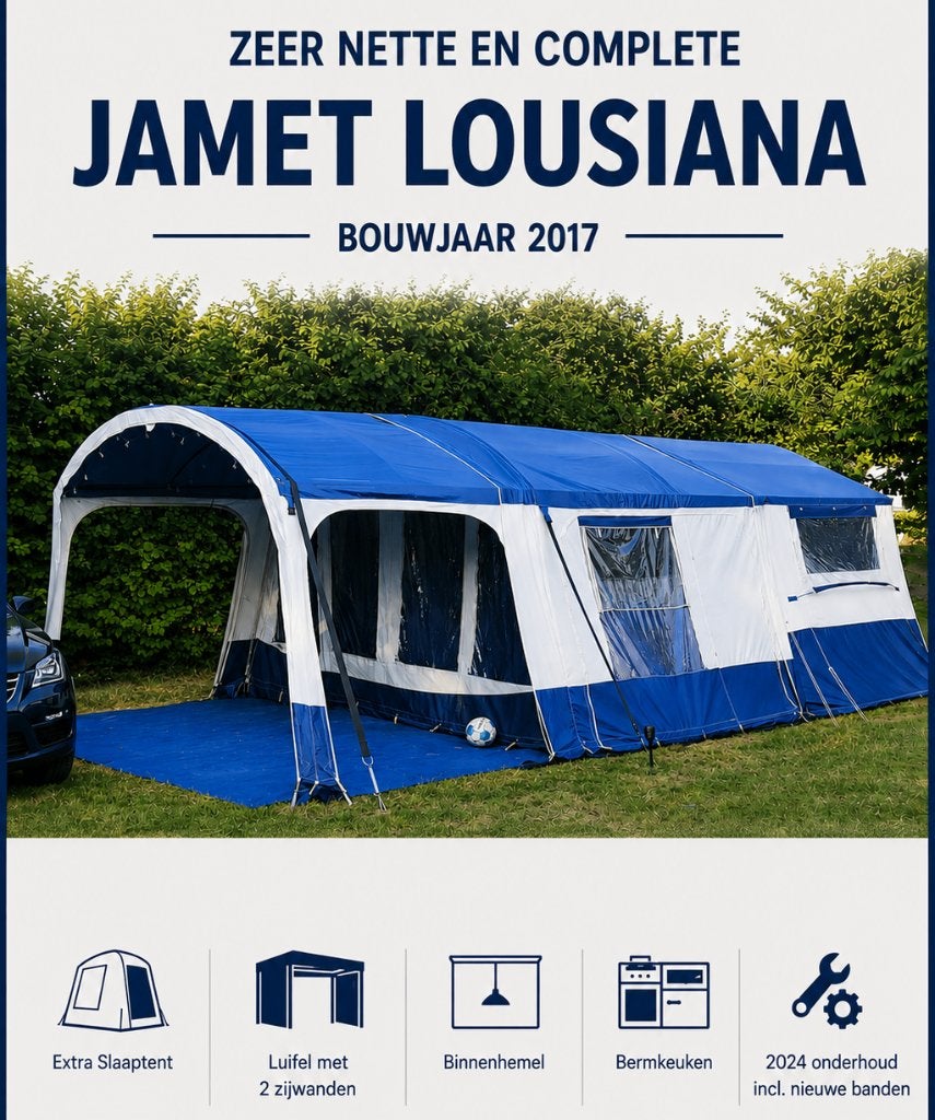 Vouwwagen Jamet Lousiana 2017, Caravans en Kamperen, Vouwwagens, Ophalen, Blauw, Aanwezig, Meer dan 6