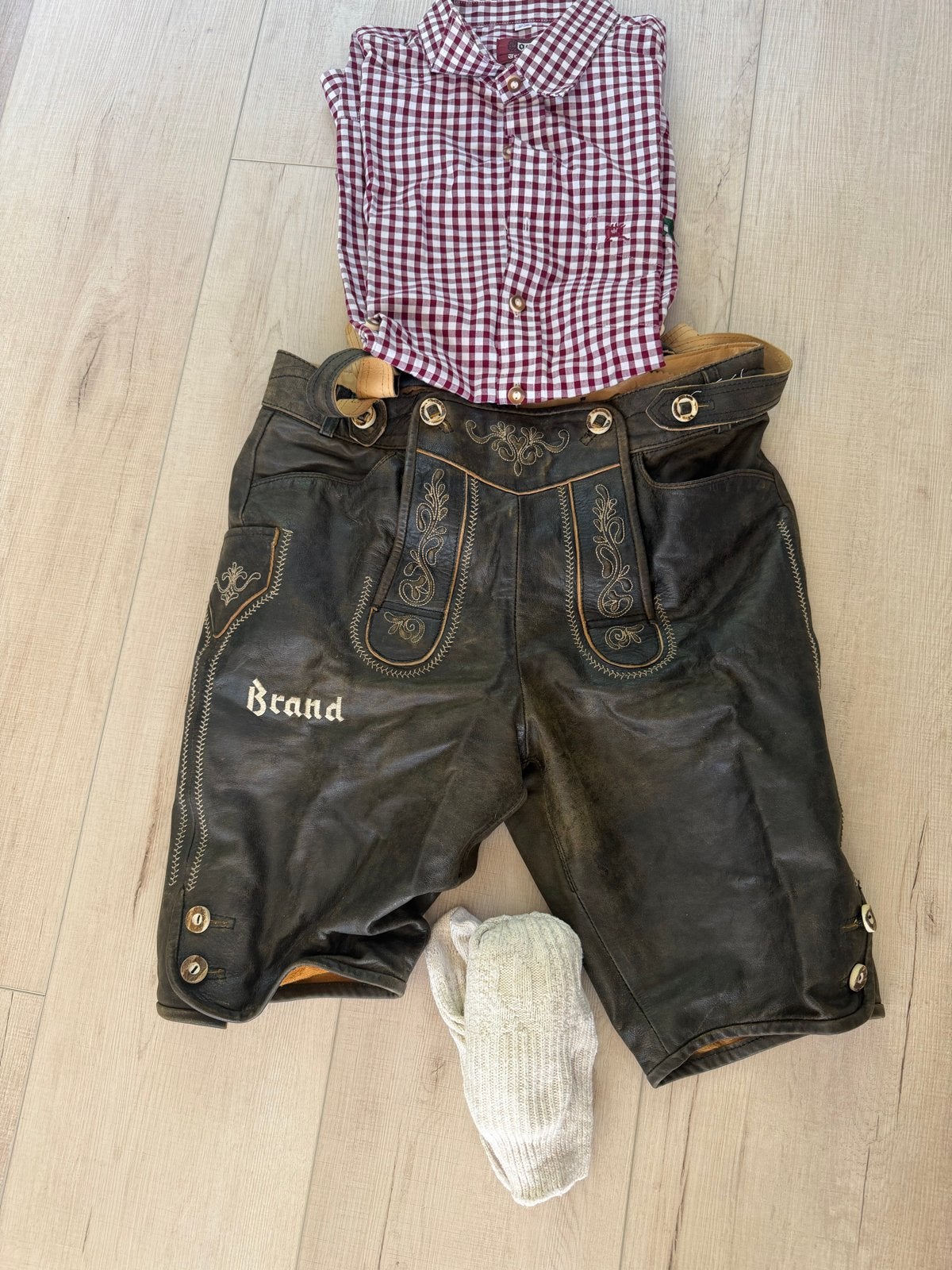 Unieke Brand Bier Lederhose Set - Oktoberfest Maat 32/41-42, Ophalen, Overige maten, Overige thema's, Kleding