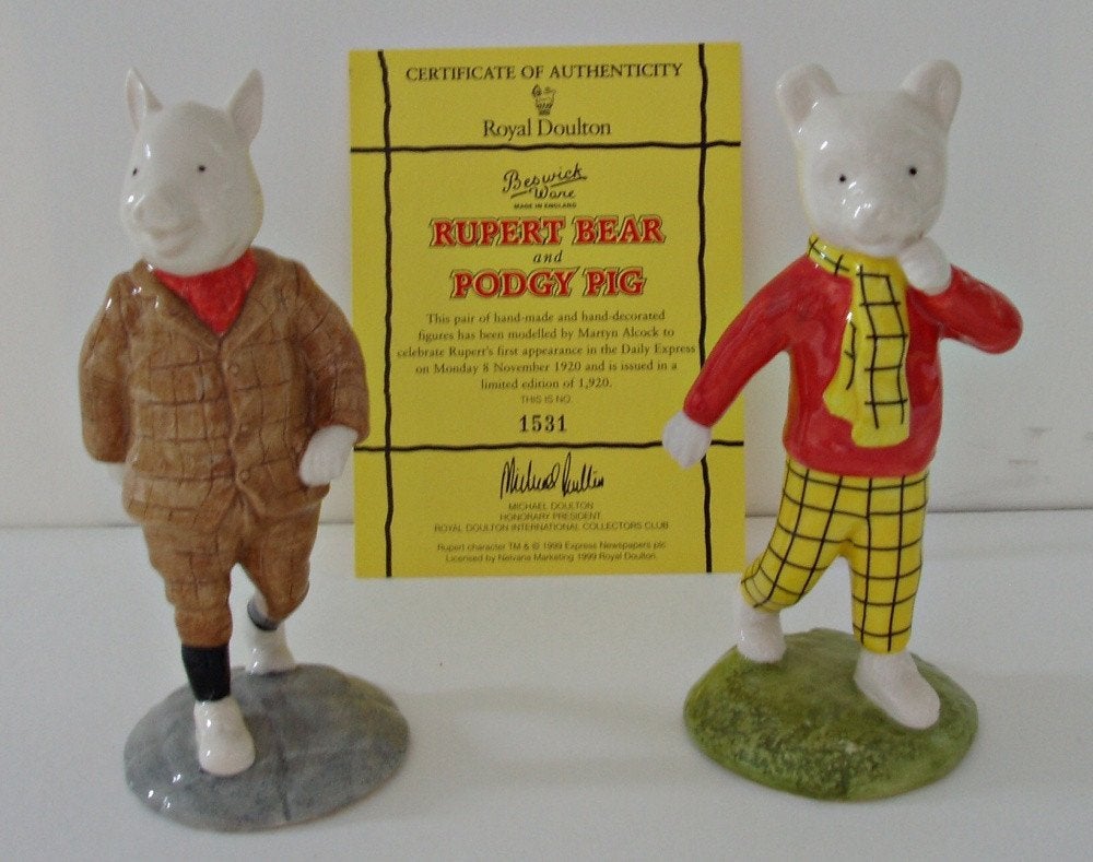 Rupert Bear + Podgy Pig Beswick Royal Doulton Bruintje Beer, Verzamelen, Beelden en Beeldjes, Verzenden, Zo goed als nieuw, Dier