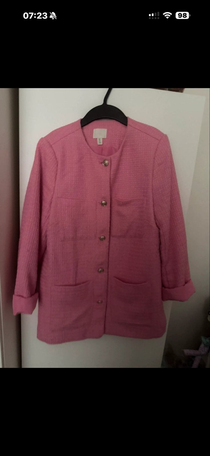 Roze tweed jasje met gouden knopen in maat s, Ophalen of Verzenden, Gedragen, Maat 36 (S), Roze