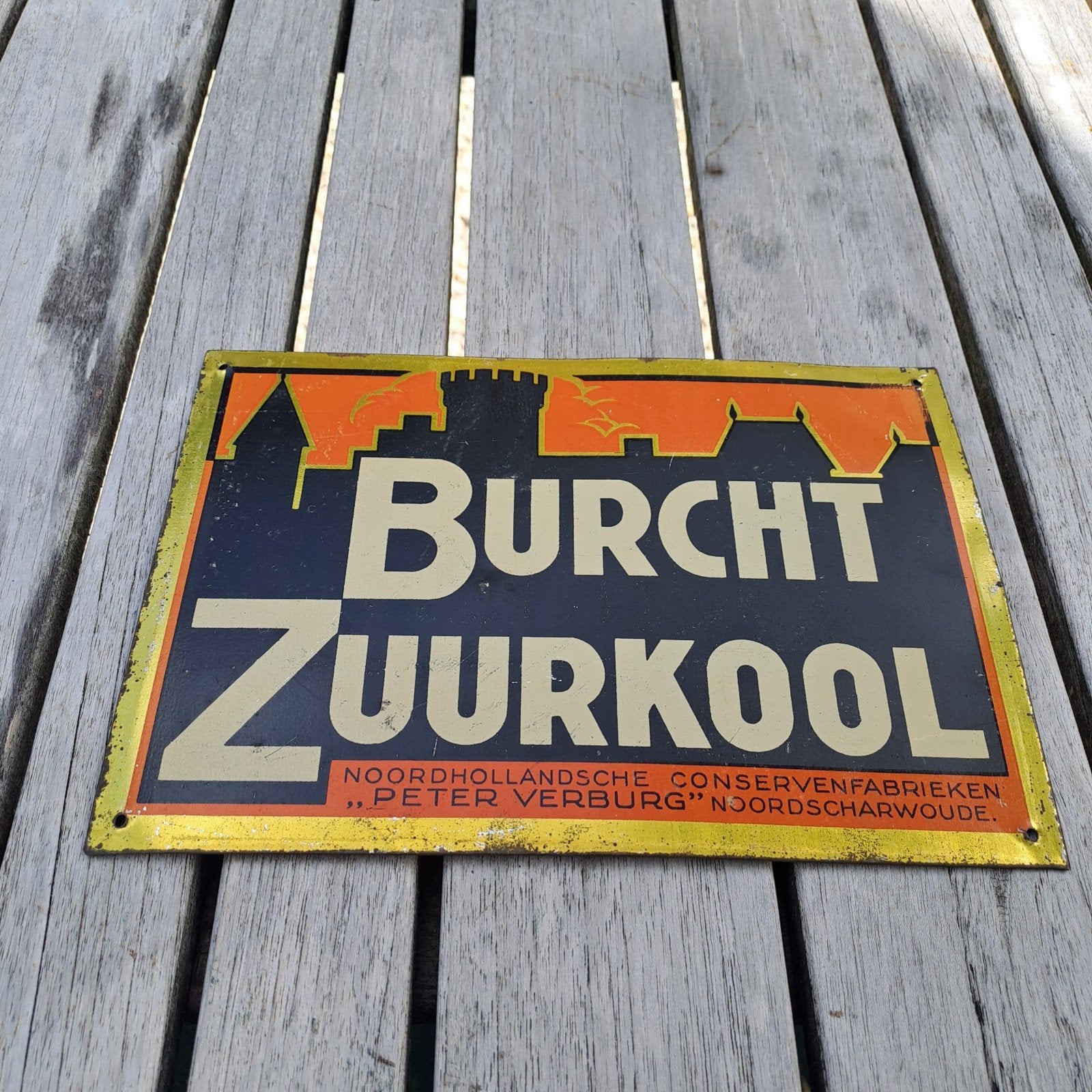 Burcht zuurkool blikken reclamebord, Ophalen of Verzenden, Gebruikt, Reclamebord