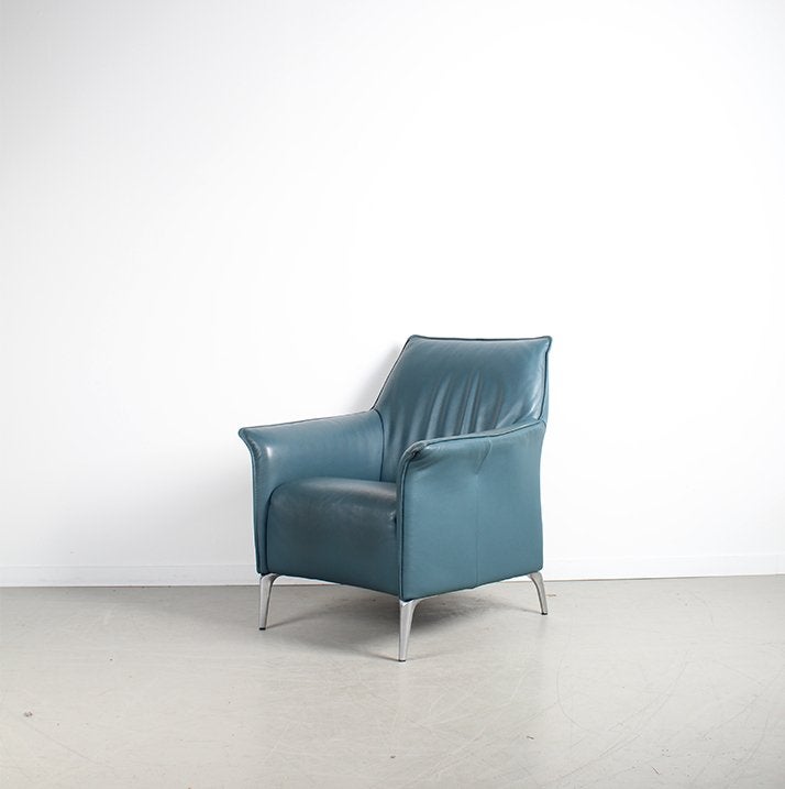 1x Leolux Mayuro Fauteuil Turquoise Leer – Chroom, Huis en Inrichting, Niet ingevuld, Minder dan 75 cm, Niet ingevuld, Leer