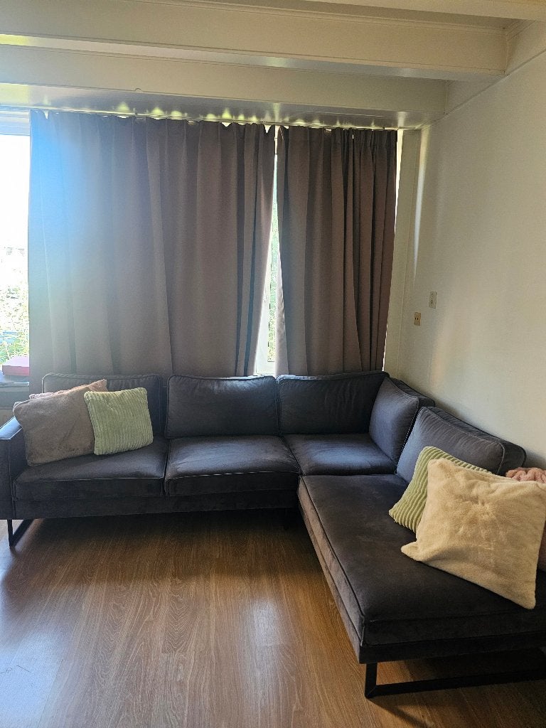 Hoekbank velvet antracietgrijs, Huis en Inrichting, Ophalen, Gebruikt, Overige maten, Hoekbank