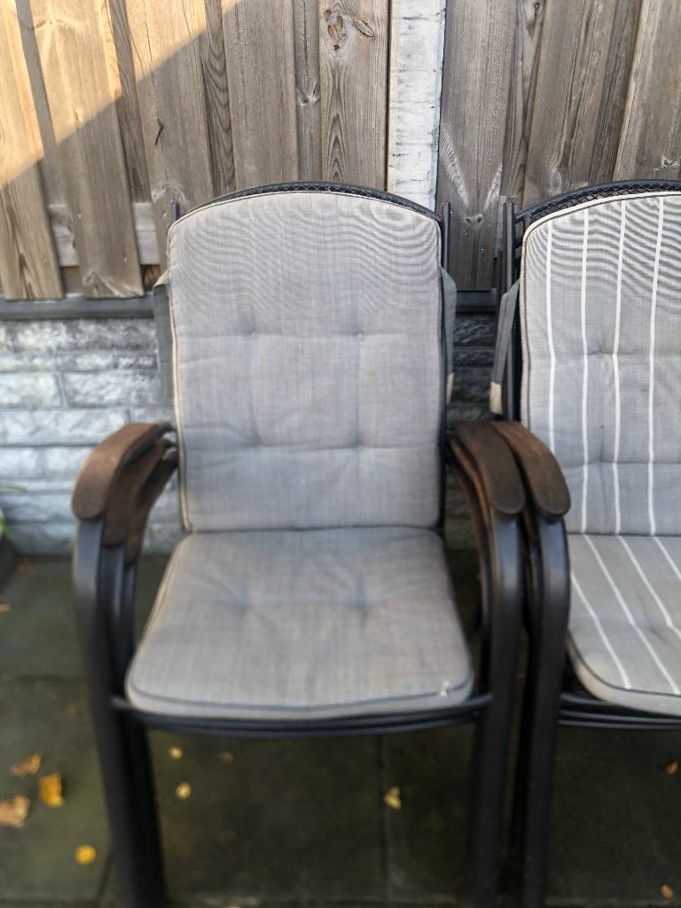 Tuinstoelen,ijzeren, inclusief tuinkussens,6x,, Tuin en Terras, Ophalen, Gebruikt, Kunststof