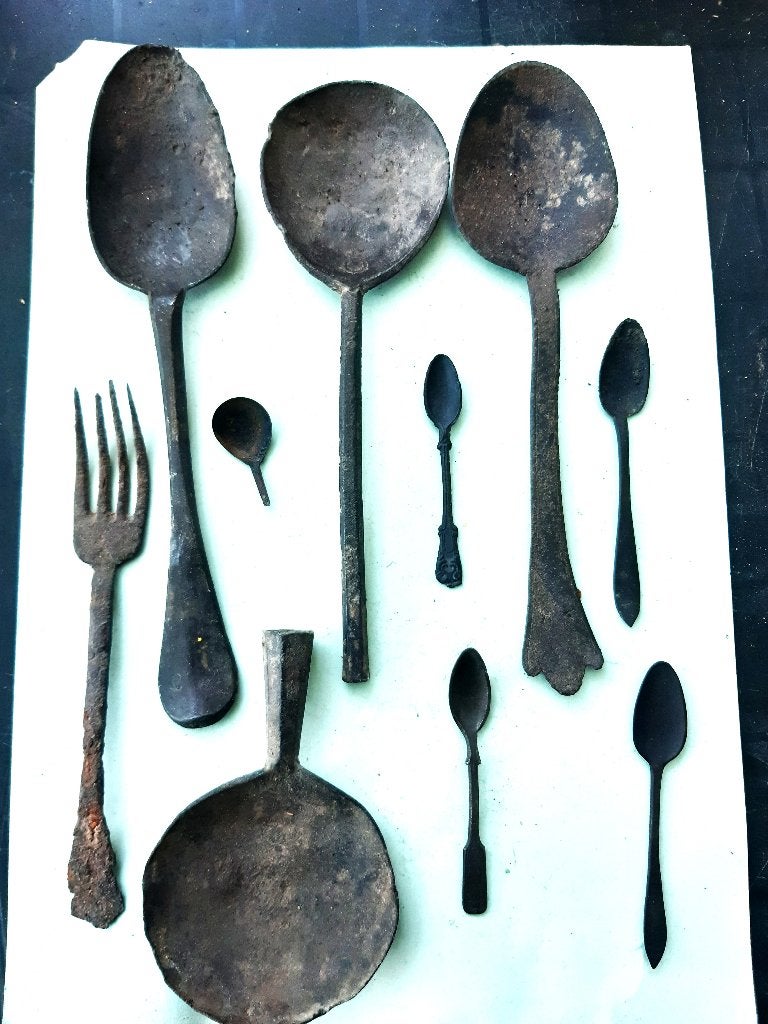 verzameling tinnen lepels  bodemvondst, Antiek en Kunst, Ophalen of Verzenden