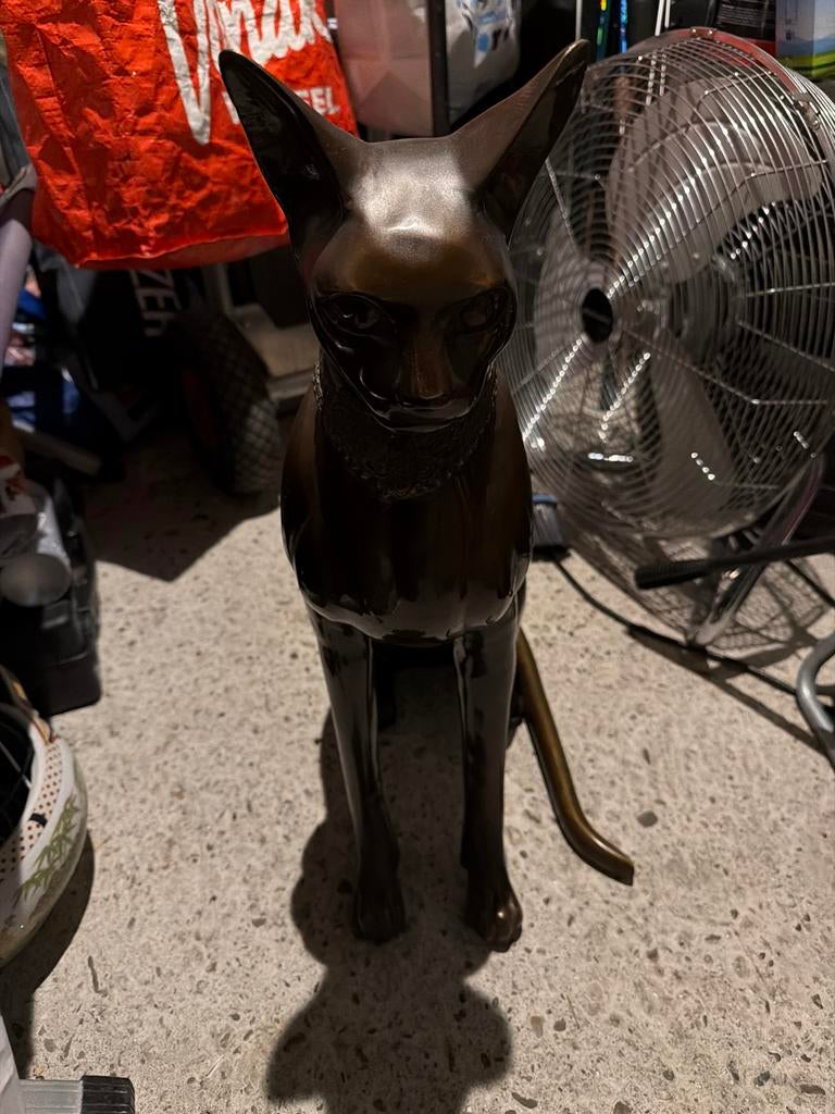 Levensgroot bronzen beeld van Egyptische kat, 62 cm, Tuin en Terras, Tuinbeelden, Ophalen, Zo goed als nieuw, Overige materialen