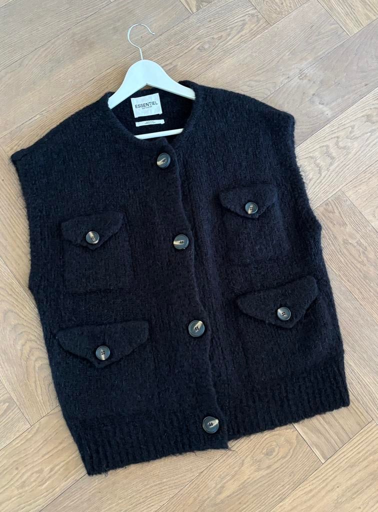 Mohair blend gilet Essentiel antwerp M/38, Ophalen of Verzenden, Zo goed als nieuw, Maat 38/40 (M), Zwart