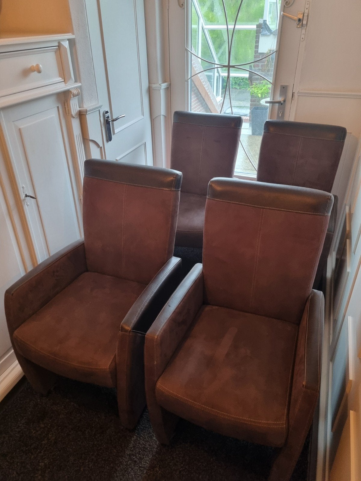 4 Stoelen (fauteuils), Huis en Inrichting, Ophalen, Minder dan 75 cm, Leer, 50 tot 75 cm