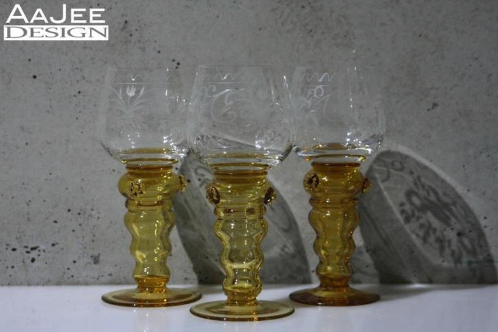 3 Theresienthal - Baluster roemers - Amber - 1980's, Antiek en Kunst, Antiek | Glas en Kristal, Ophalen of Verzenden
