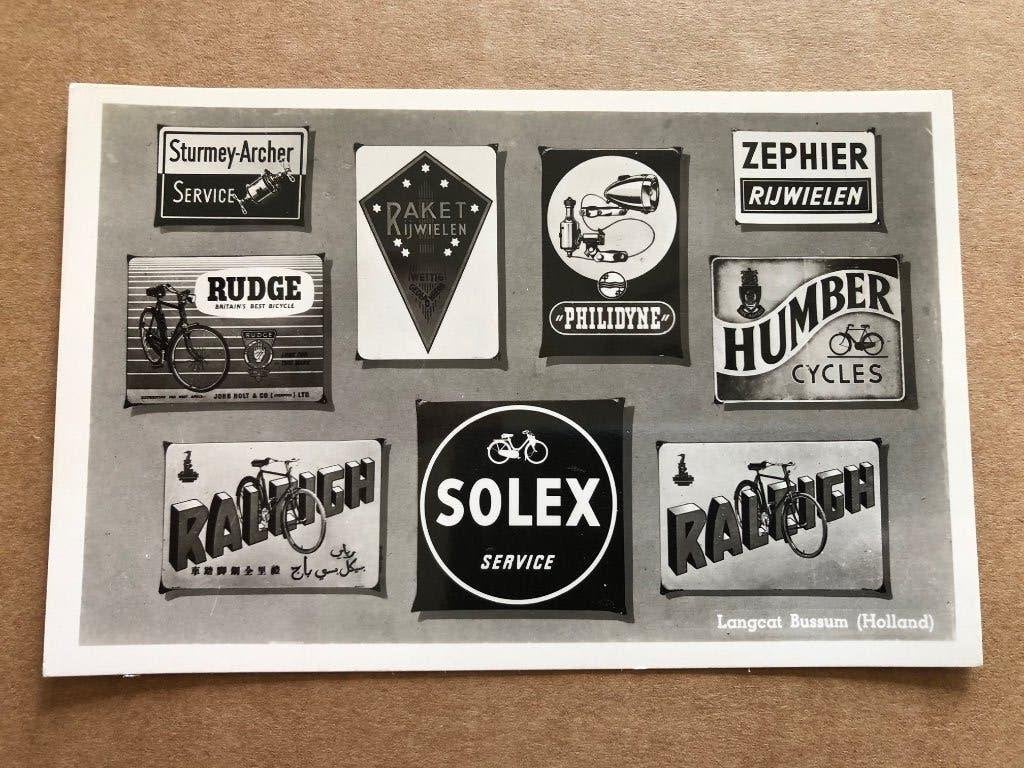 Langcat Bussum kaart. Rijwiel borden. Rudge Raleigh Solex., Ophalen of Verzenden, Gebruikt, Reclamebord