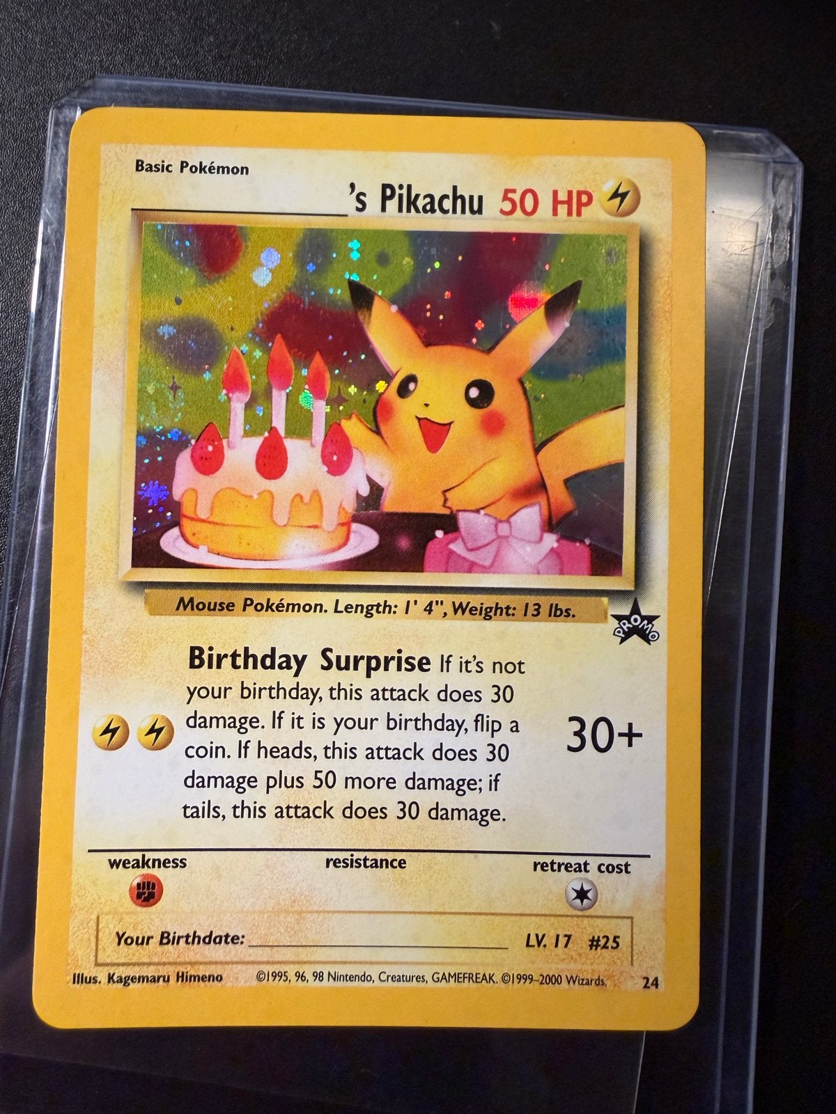 Pikachu Birthday Surprise Pokémon kaart (Wizards Black Star, Ophalen of Verzenden, Zo goed als nieuw, Losse kaart