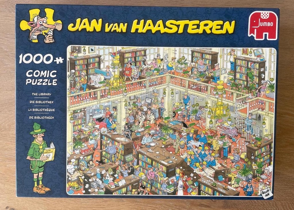 De Bibliotheek - Jan van Haasteren - 1000 stukjes, Ophalen of Verzenden, 500 t/m 1500 stukjes, Zo goed als nieuw, Legpuzzel