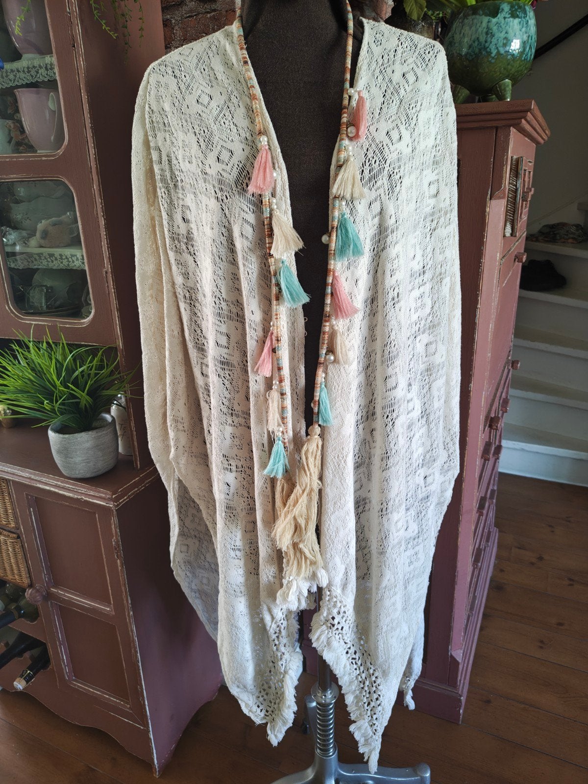 vest gehaakt Ibiza boho stijl m l xl xxl creme off whit, Ophalen of Verzenden, Zo goed als nieuw, Maat 46/48 (XL) of groter, Wit