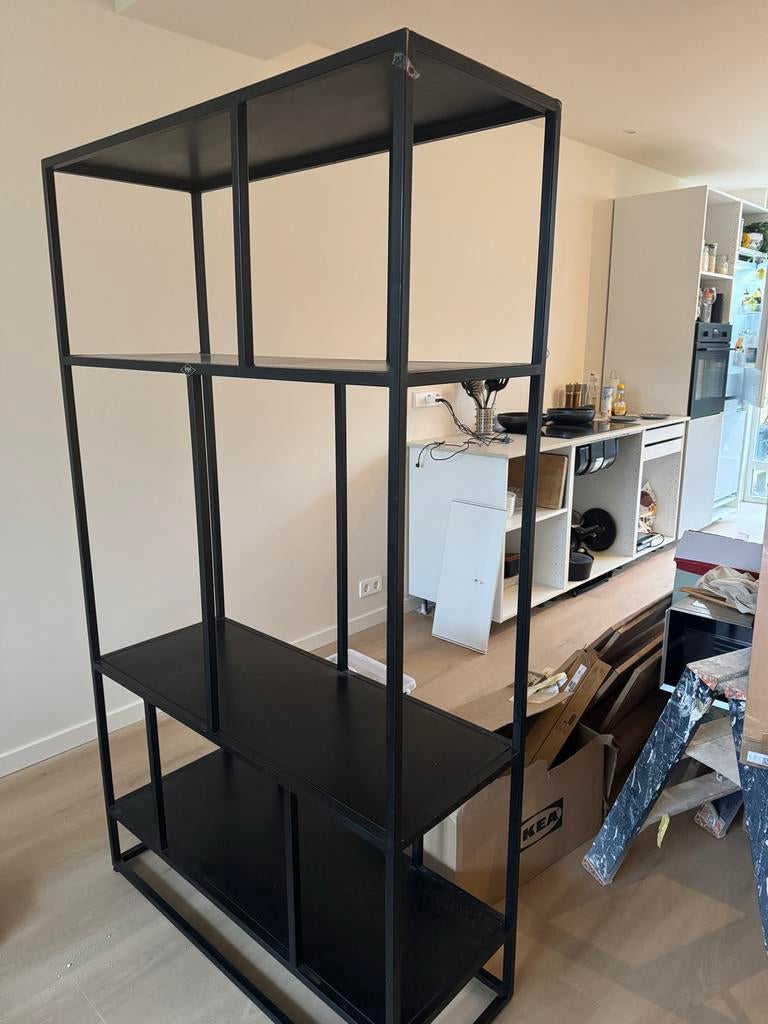 Giga Meubel Open Kast - Industrieel Zwart Design, Ophalen, Met plank(en), 100 tot 150 cm, Zo goed als nieuw