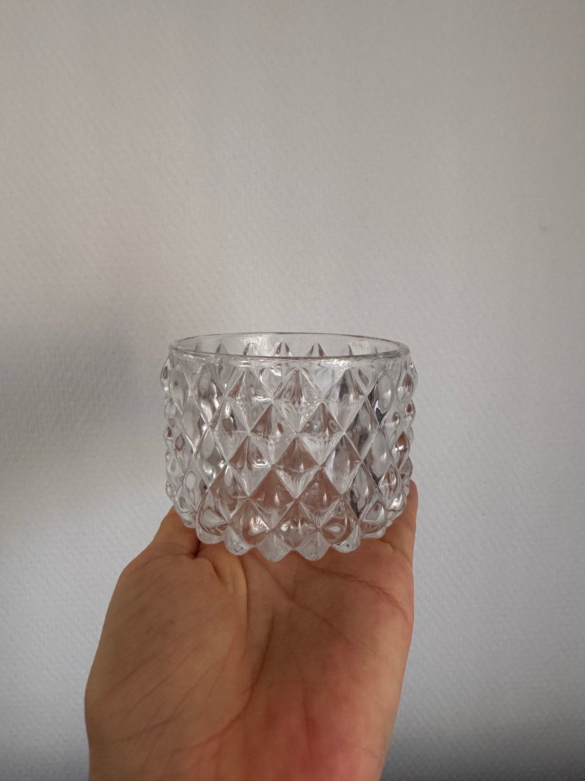 Glazen theelichthouder met ruitpatroon, Antiek en Kunst, Antiek | Glas en Kristal, Ophalen