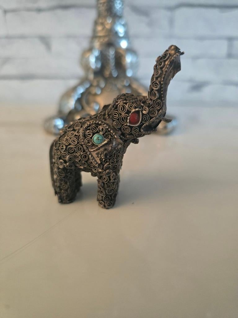 Zilveren olifant bezet met edelstenen, Ophalen of Verzenden