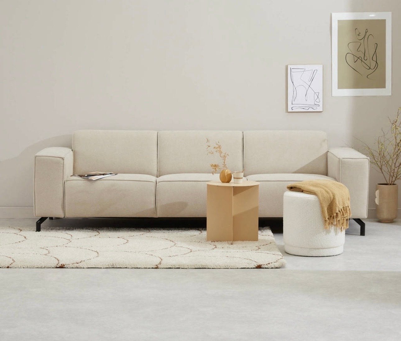 3-zitsbank beige Wehkamp Nous Living Brent, Ophalen, 250 tot 300 cm, Gebruikt, Driepersoons