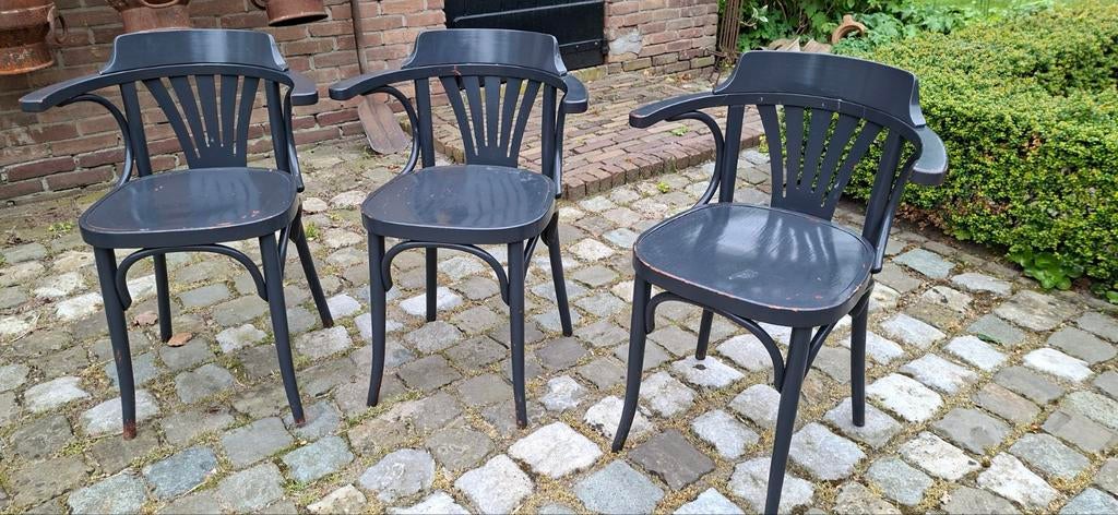 Set van 3 vintage Thonet stoelen - Zwart, Antiek en Kunst, Antiek | Meubels | Stoelen en Banken, Ophalen