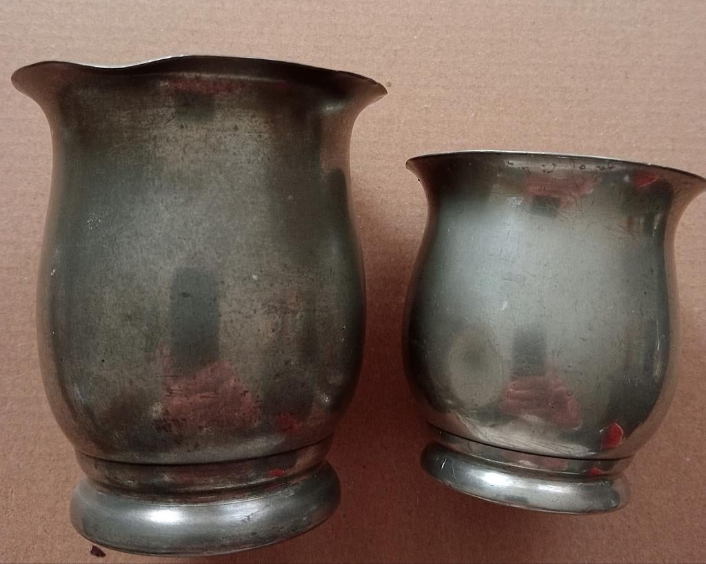 2 bekers-vaasjes Tin, Ophalen of Verzenden