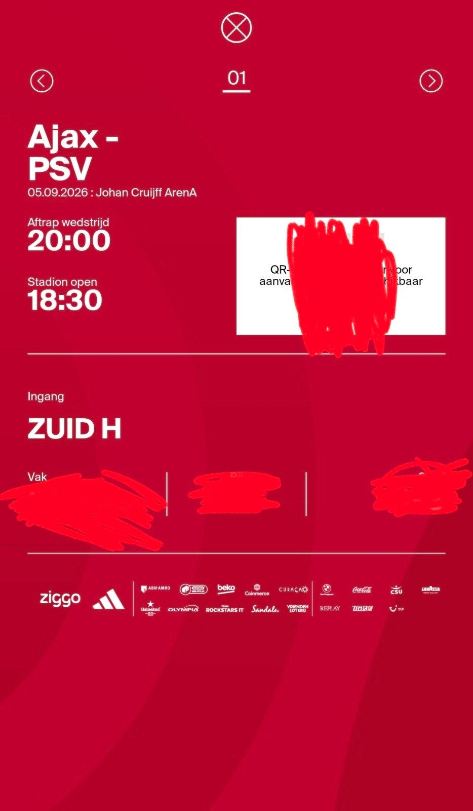 1x Ajax - PSV | F-Side ticket (advertentie goed lezen!), Losse kaart, Eén persoon, September