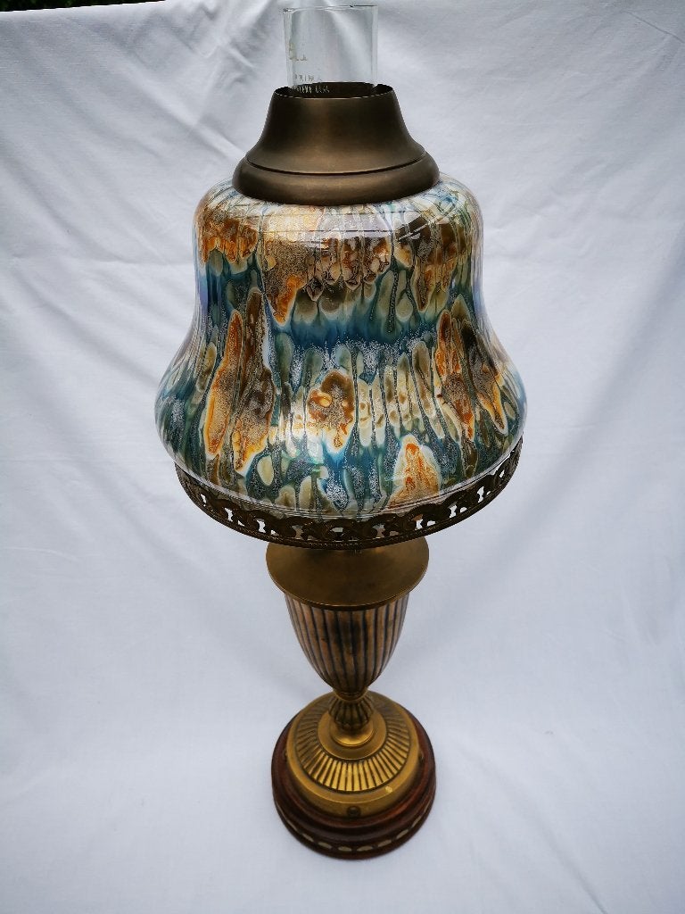 antiek olielamp Art Nouveau Drip Glas Kap en Ideal Brenner, Ophalen of Verzenden