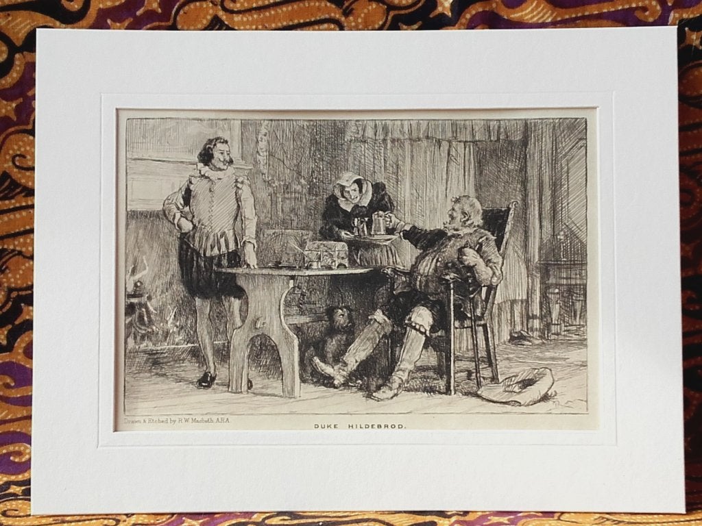 Originele antieke ets uit Engeland met Duke Hildebrod., Dagelijks leven, 1800 - 1899, Ets, Ophalen of Verzenden