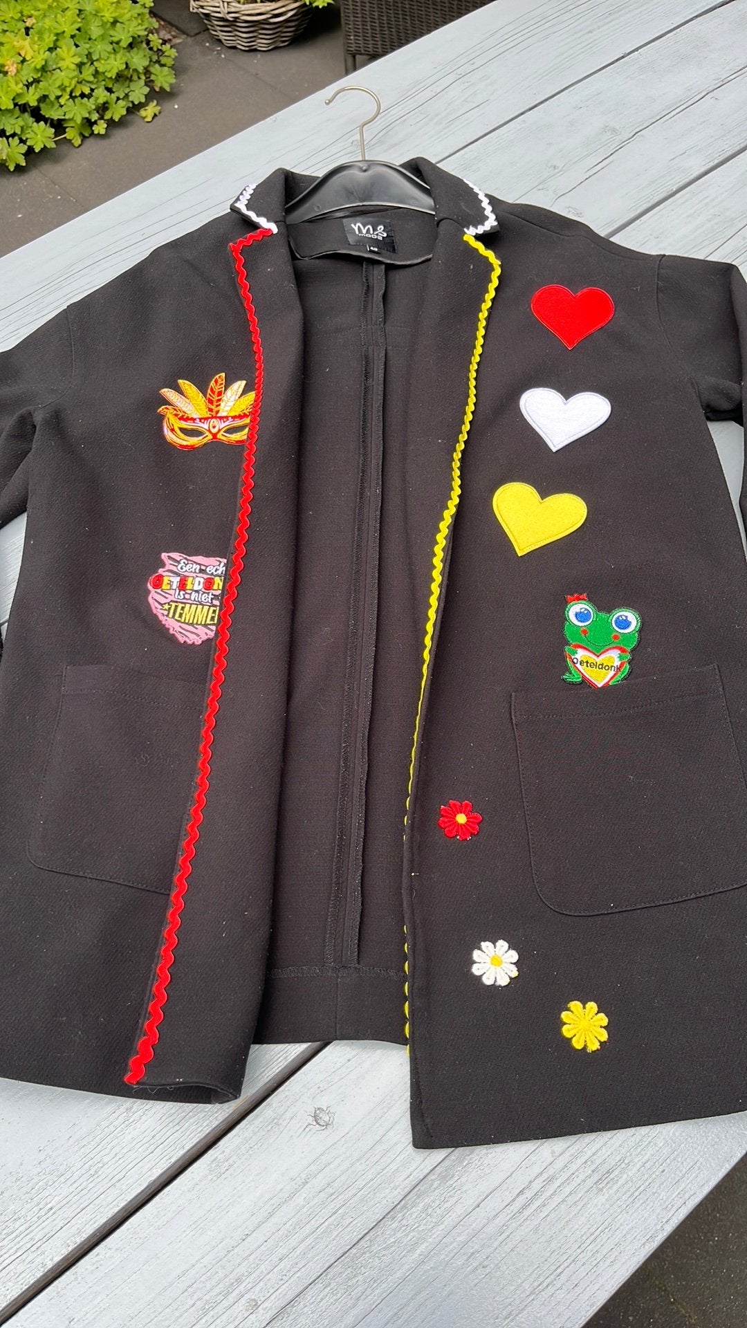 Oeteldonk jas dames maat S zwart lang en 3/4 mouw, Ophalen of Verzenden, Zo goed als nieuw, Maat 38/40 (M), Carnaval