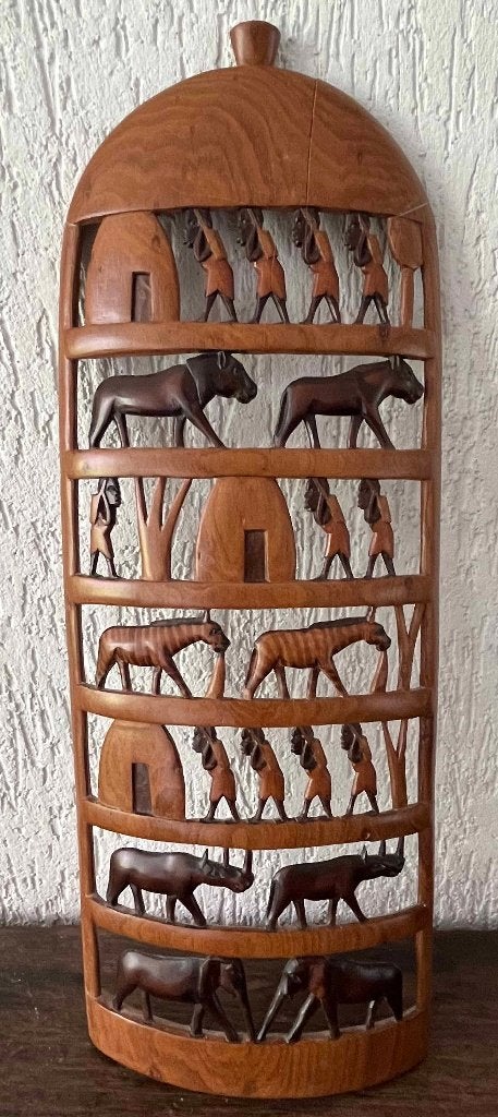 Afrikaanse houtsnijwerk voor aan de muur, Antiek en Kunst, Houtsnijwerk, Ophalen of Verzenden, 20 - 50 cm, Hout