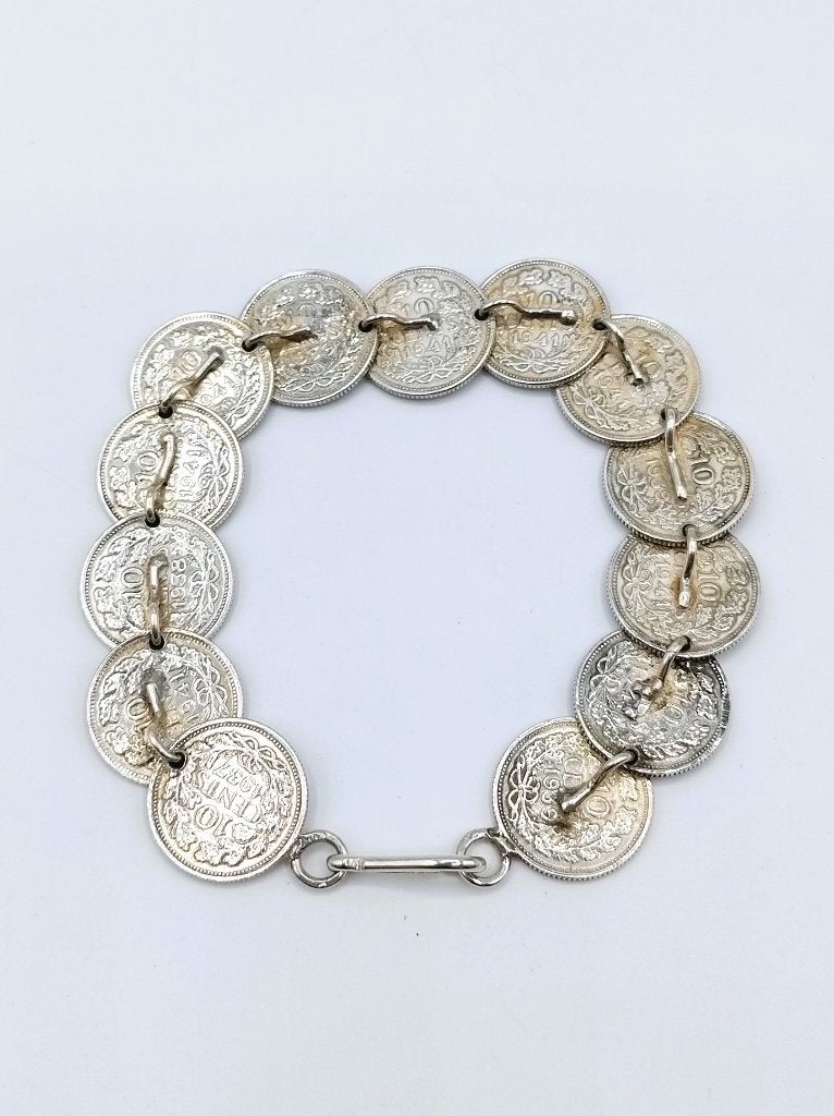 Zilveren dubbeltjes armband, Wilhelmina, 18,5 cm., Gebruikt, Info@zilverwebsite.nl, Verzenden, Zilverwebsite.nl