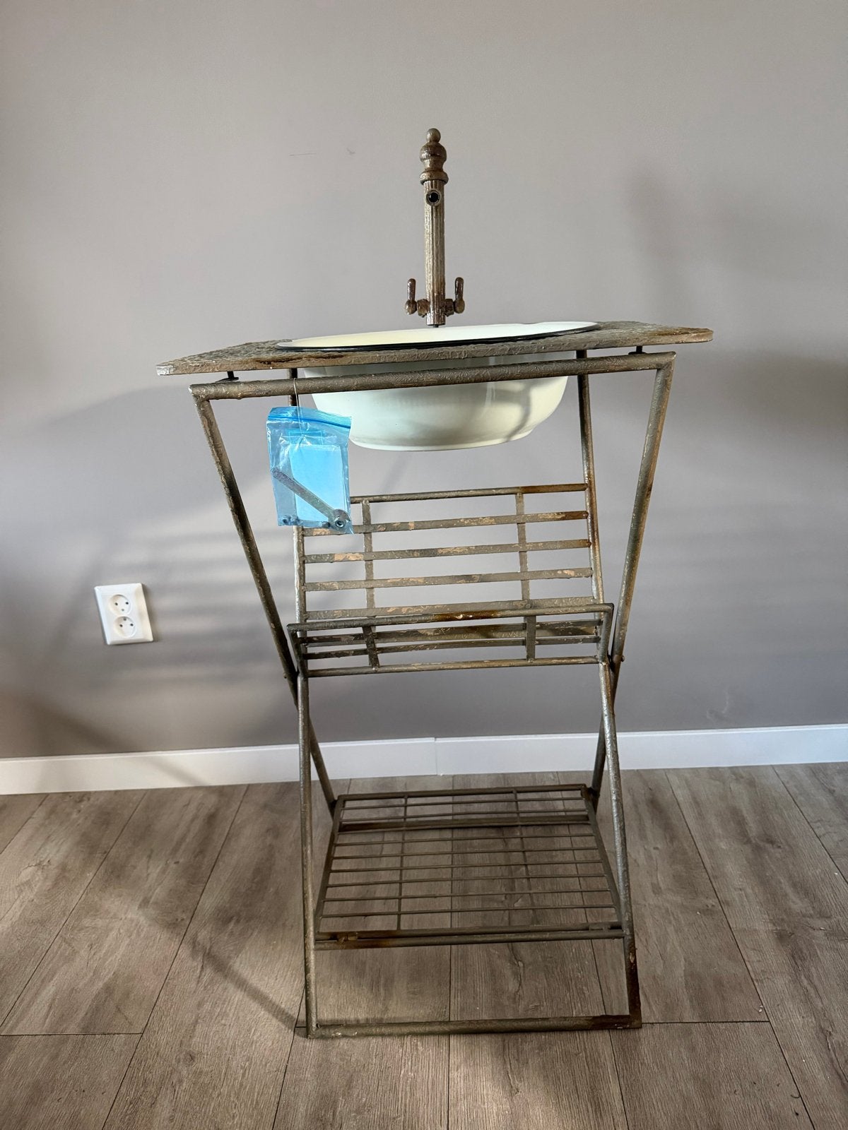Prachtige brocante wastafel / tuinfontein met "Le Bain", Ophalen of Verzenden