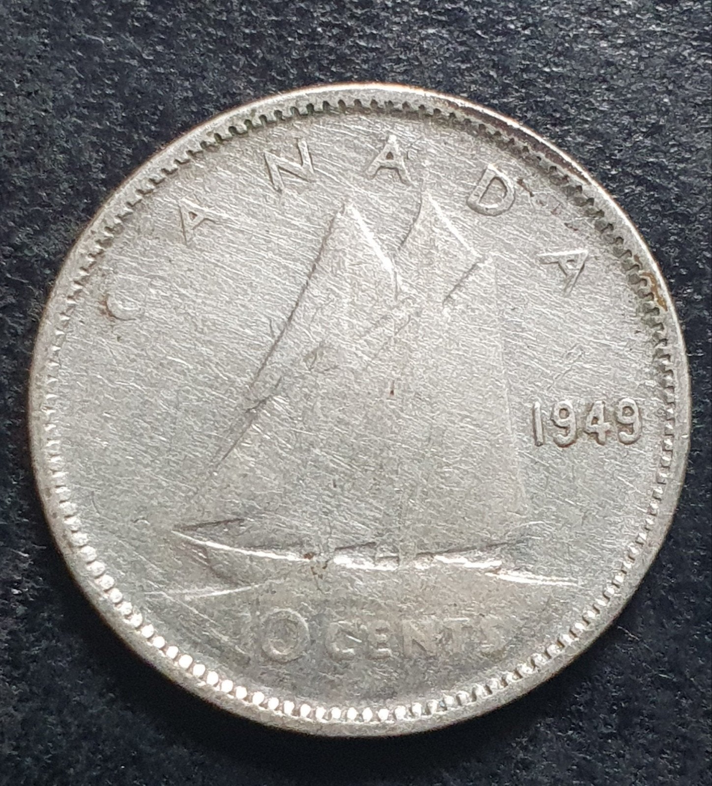 Zilveren 10 cent munt uit 1949 Canada., Ophalen of Verzenden, Noord-Amerika, Losse munt, Zilver