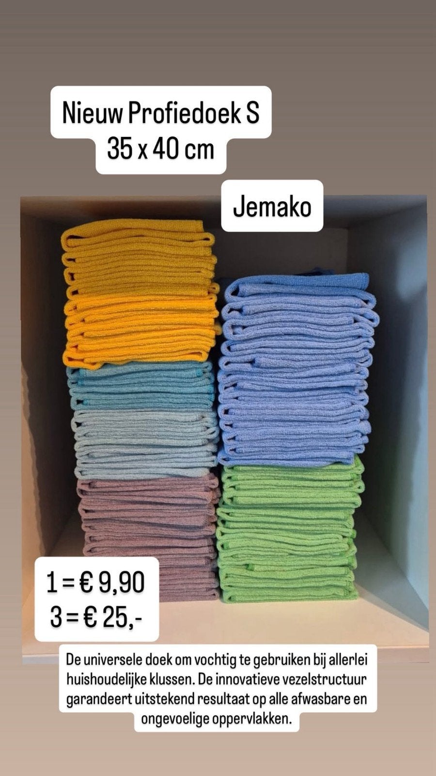 Jemako Profiedoek S 35x40 cm - Universele Schoonmaakdoek, Huis en Inrichting, Schoonmaakartikelen, Ophalen of Verzenden, Overige typen