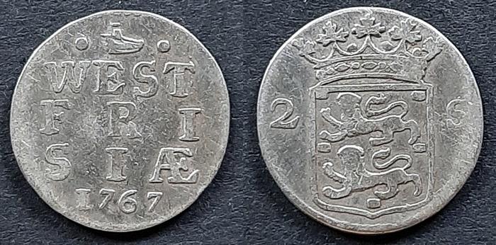 Dubbele wapenstuiver West Frisia 1767, Verzenden, Vóór koninkrijk, 10 cent, Zilver