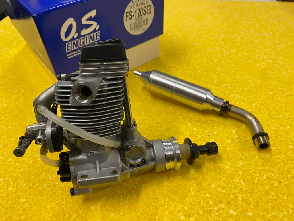 OS MAX FS 120 III 4 takt motor met pomp 20cc, Ophalen of Verzenden, Zo goed als nieuw, Nitro
