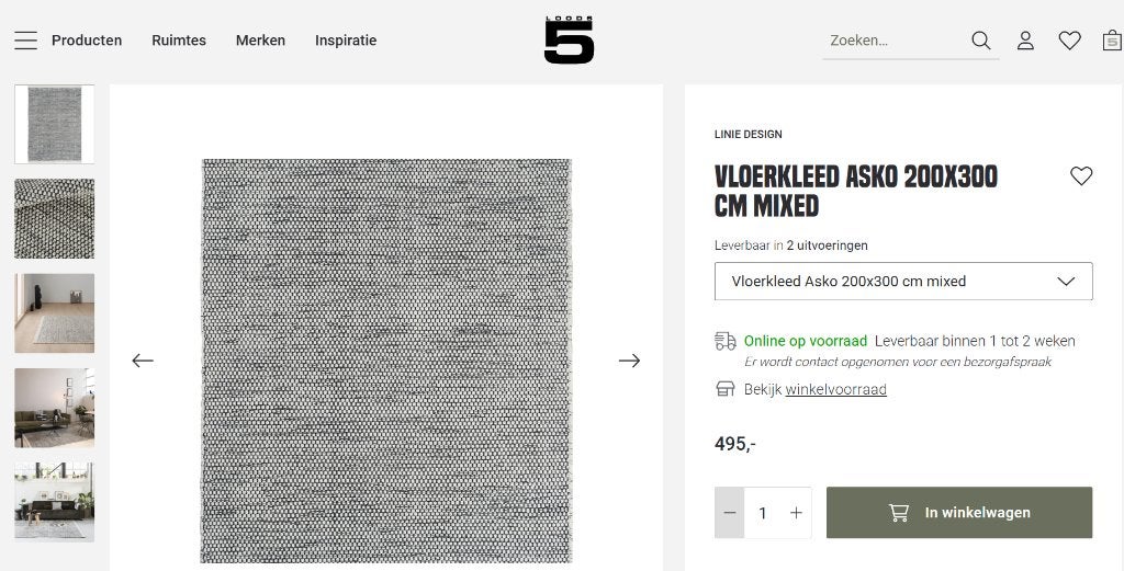 Vloerkleed zwart-wit Asko Loods 5 200x300cm, Ophalen, 200 cm of meer, Zo goed als nieuw, 200 cm of meer