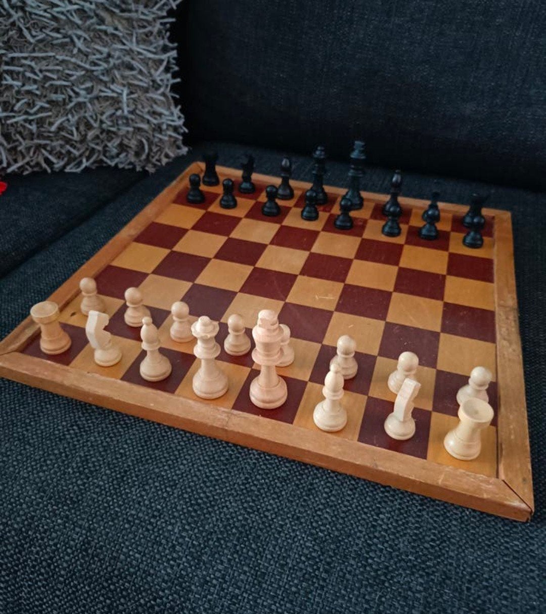 Vintage Schaakspel met Staunton Schaakstukken, Ophalen of Verzenden, Gebruikt, Schaken