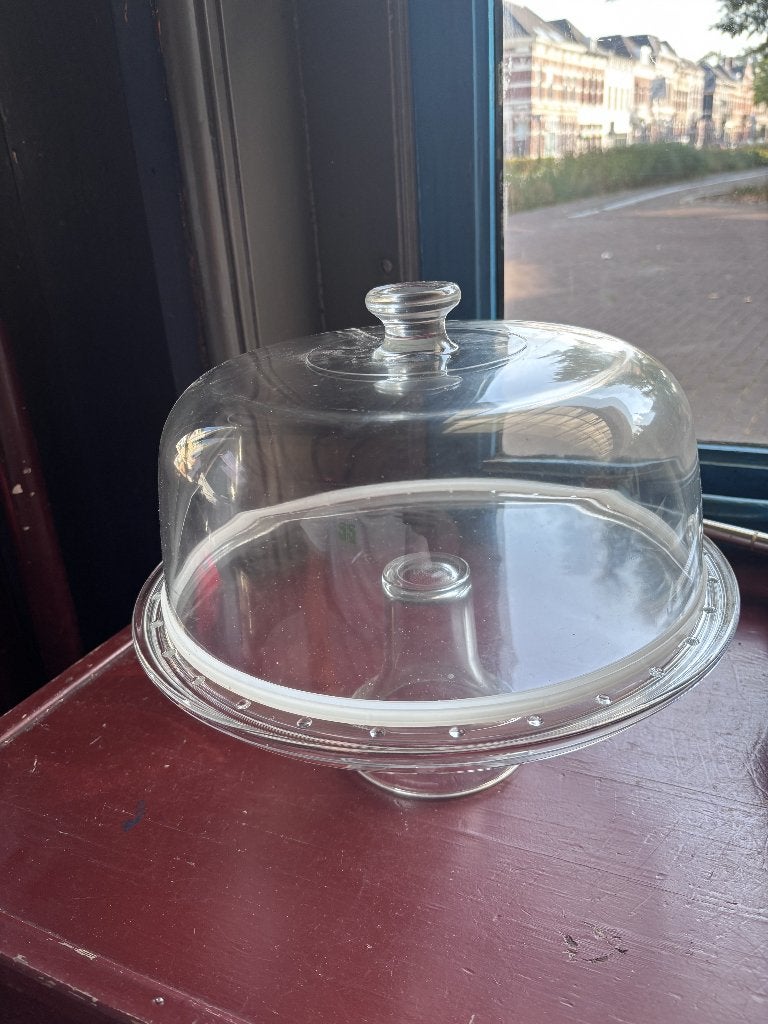 Glazen taartschaal, Ophalen, Op voet, Schaal, Rond