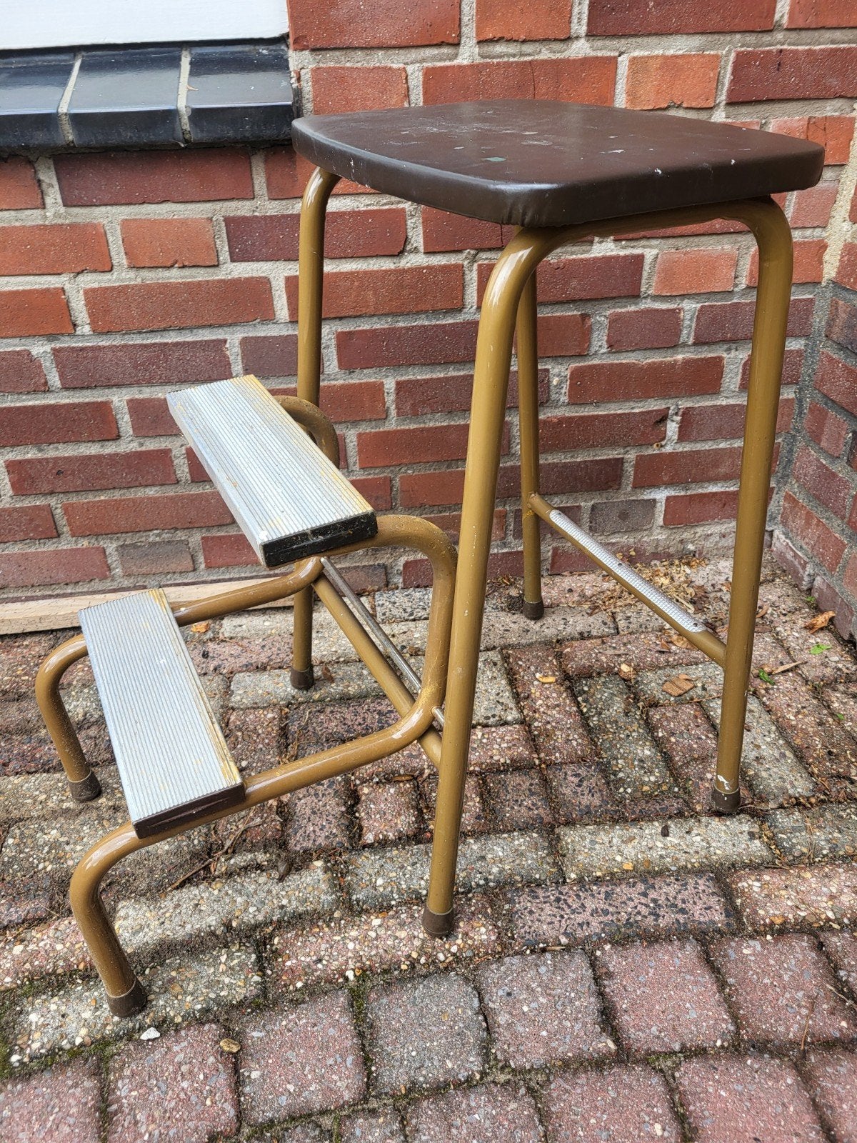 Huishoudtrap huishoudtrapje retro vintage brabantia bruin, Huis en Inrichting, Krukjes, Ophalen, Gebruikt, Hout