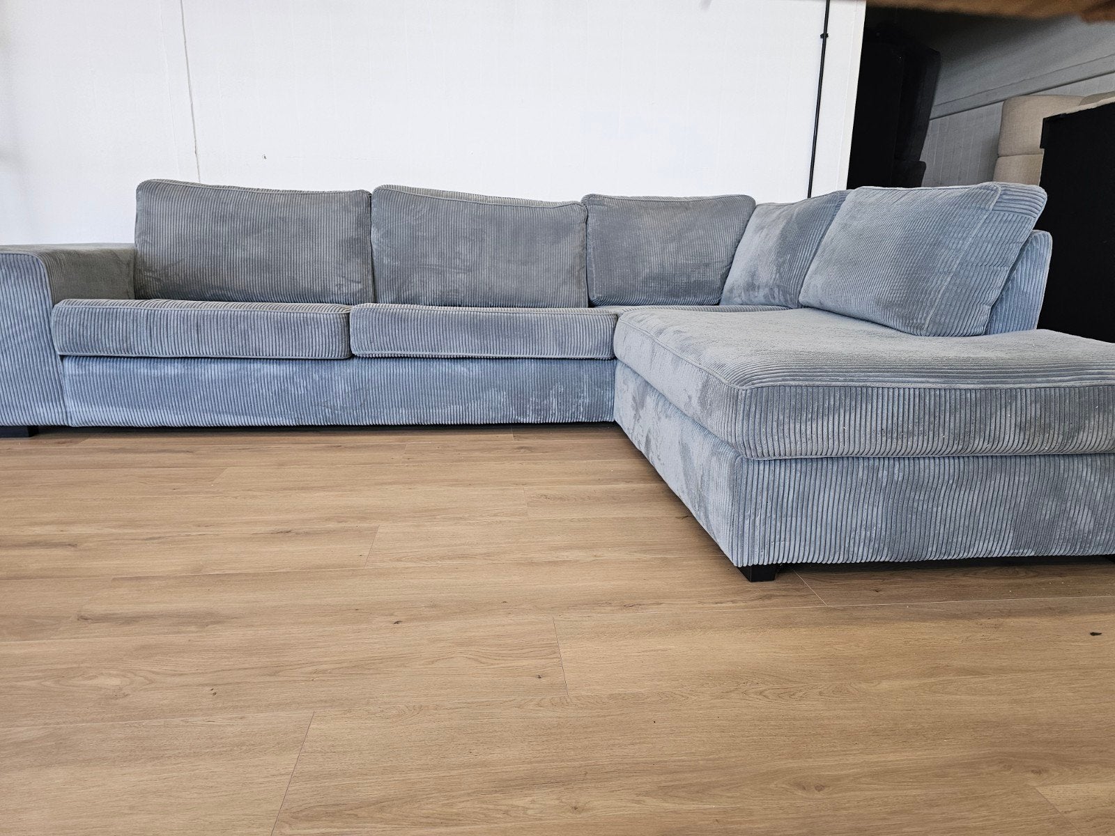 Grijze Ribstof hoekbank, Ophalen, 125 cm of meer, 125 cm of meer, Home Friesland