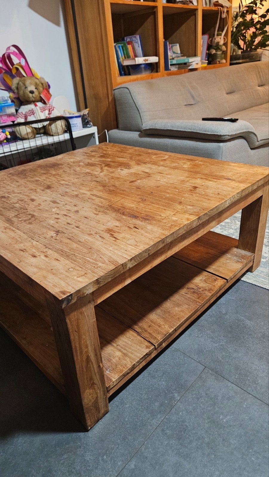 Zware kwaliteit Teakhouten Salontafel - 100x100x45cm, Huis en Inrichting, Ophalen, Gebruikt, 5 – 50, 100 tot 150 cm