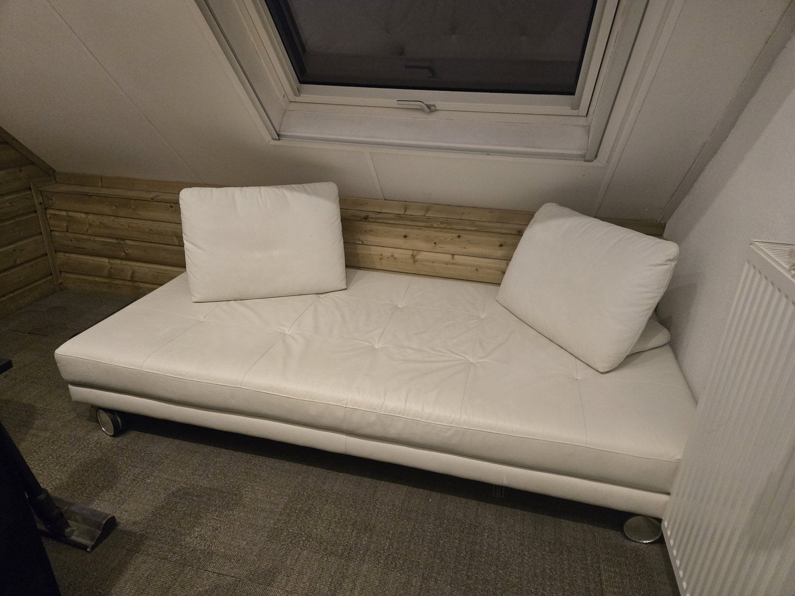 Leren slaapbank / daybed 110x222,5 cm, Ophalen, Gebruikt, Wit, 220 cm