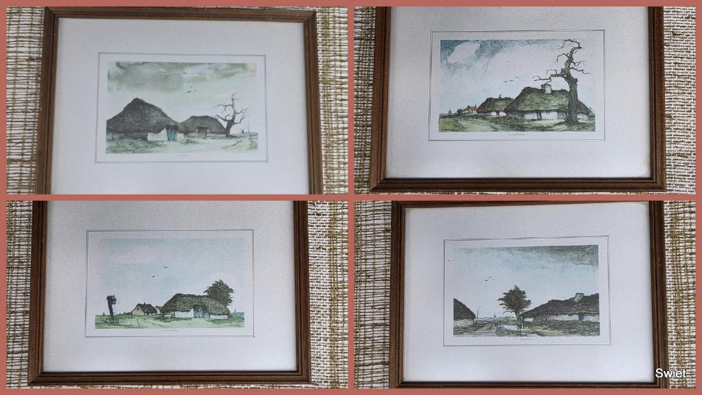 2261 Dirk Baksteen aquarel dorpszicht in lijst swiet, Ophalen of Verzenden, Voor 1940, Gebruikt, Overige onderwerpen