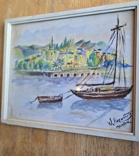 Gesigneerde aquarel van W. Harnaerts, Menton, Antiek en Kunst, Ophalen of Verzenden