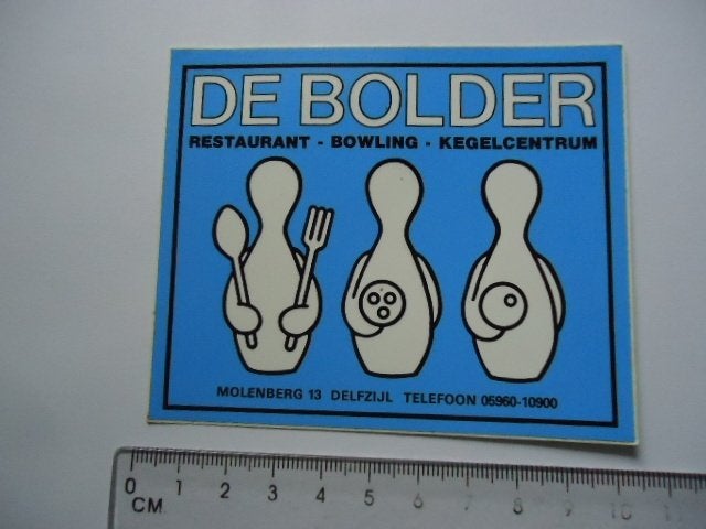 sticker oud DELFZIJL De Bolder kegelen bowling vintage retro, Verzenden, Zo goed als nieuw, Bedrijf of Vereniging