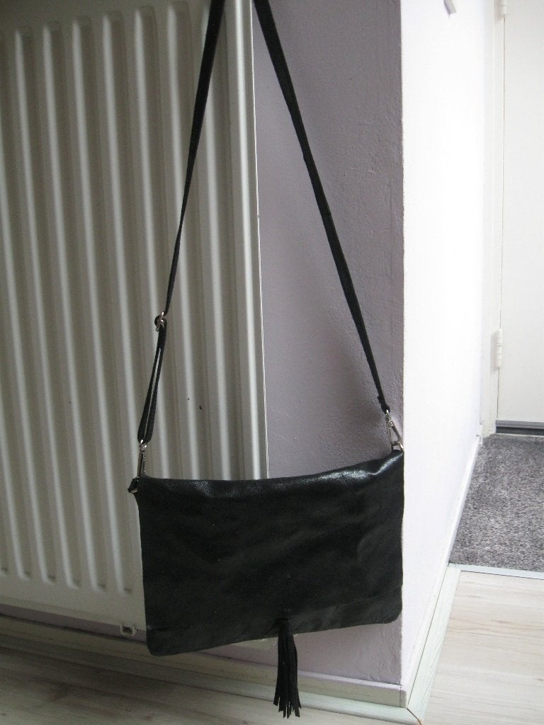 VERA PELLE zwart leren tas goede staat als nieuw, Ophalen of Verzenden, Zo goed als nieuw, Zwart, Schoudertasje