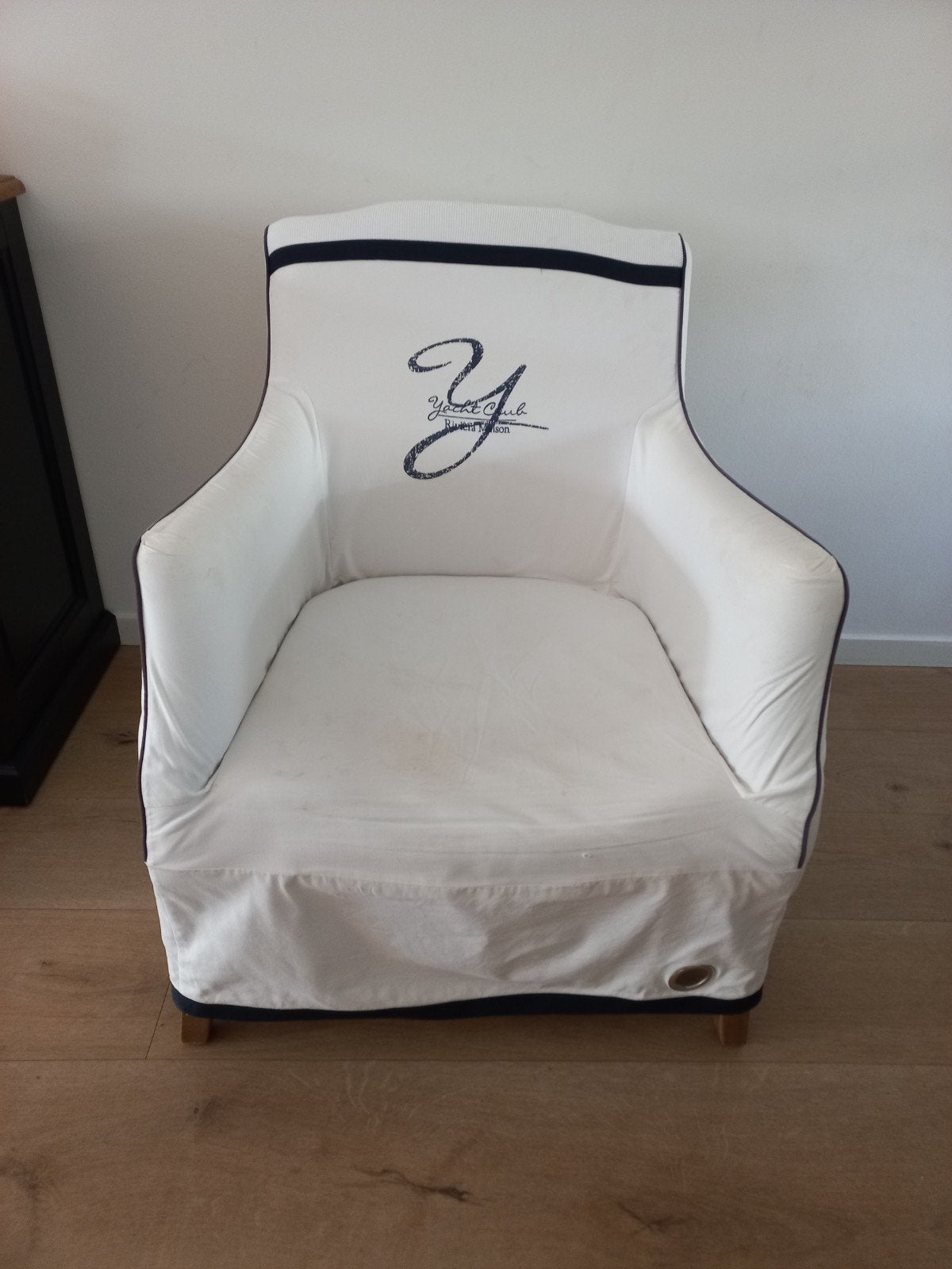Riviera Maison Yacht Club Fauteuil - Zitting is ingezakt, Huis en Inrichting, Ophalen, Gebruikt, Wit, Maritiem, Landelijk