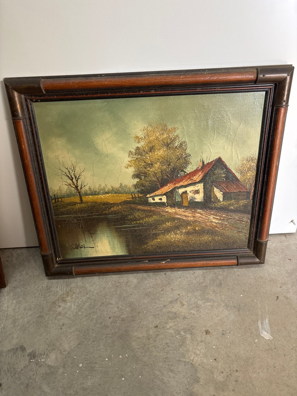 Olieverfschilderij Landschap met Boerderij - Gesigneerd, Verzenden