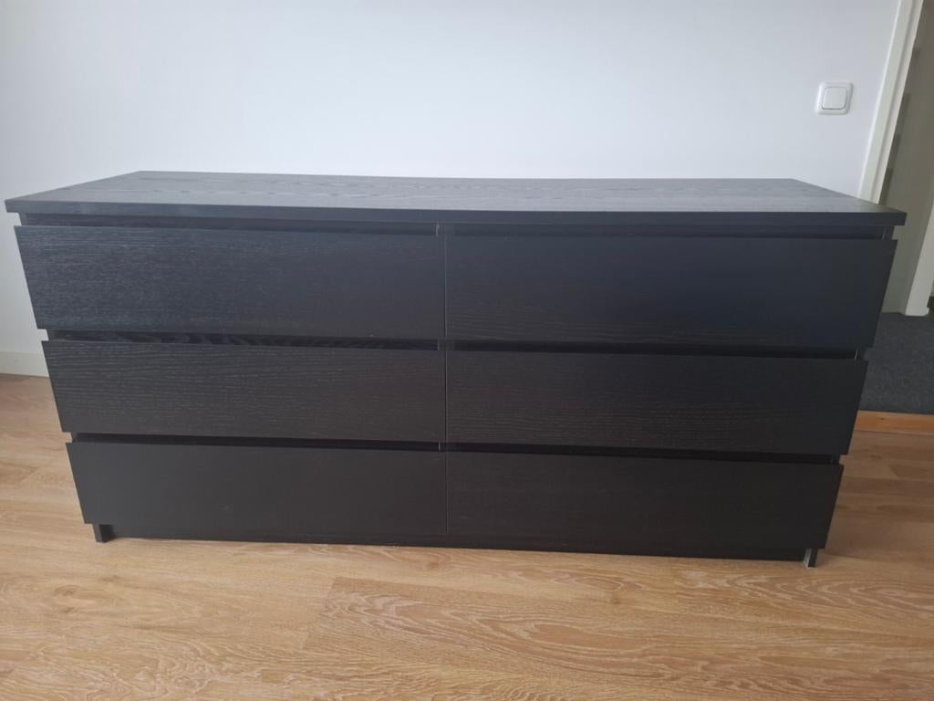 IKEA MALM Dressoir Zwartbruin - 160x48x79 cm, Gebruikt, 150 tot 200 cm, Ophalen of Verzenden, Met lade(s)